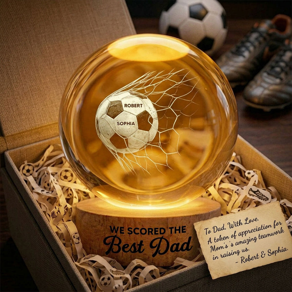 Personalized Soccer Dad Crystal Globe Lamp Gift - Father's Day