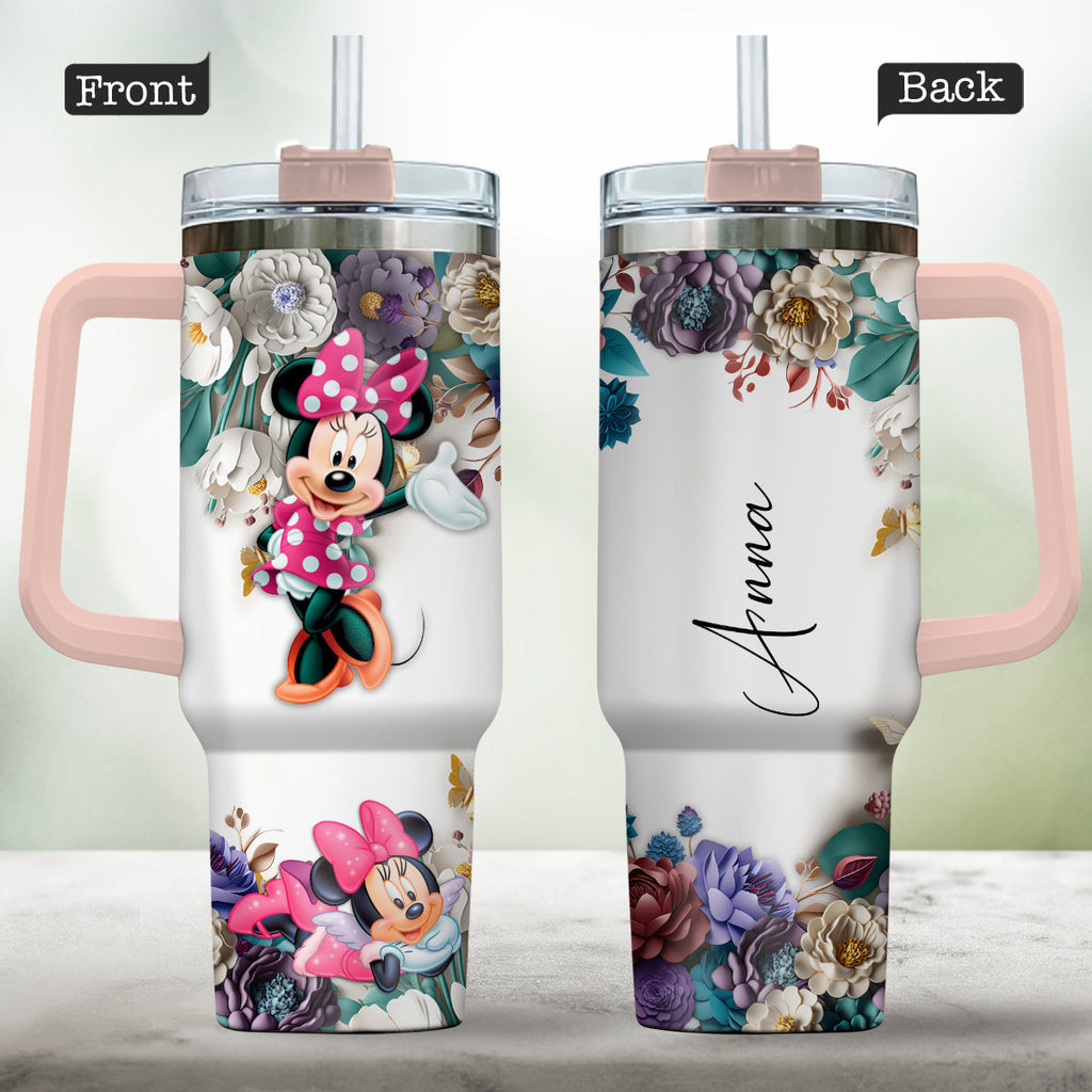 Personalized Mouse Tumbler with Handle Floral Design Gift Tumbler With Handle GradoCreations