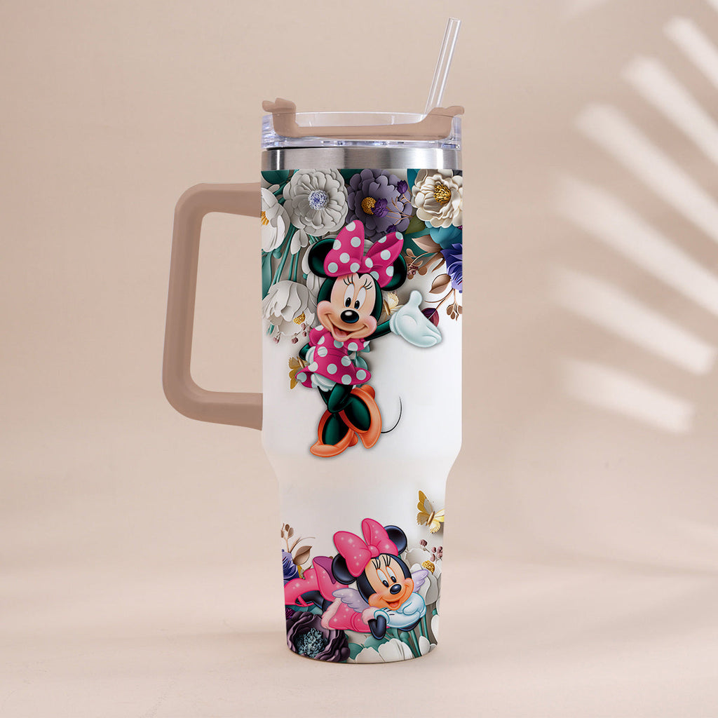 Personalized Mouse Tumbler with Handle Floral Design Gift Tumbler With Handle GradoCreations