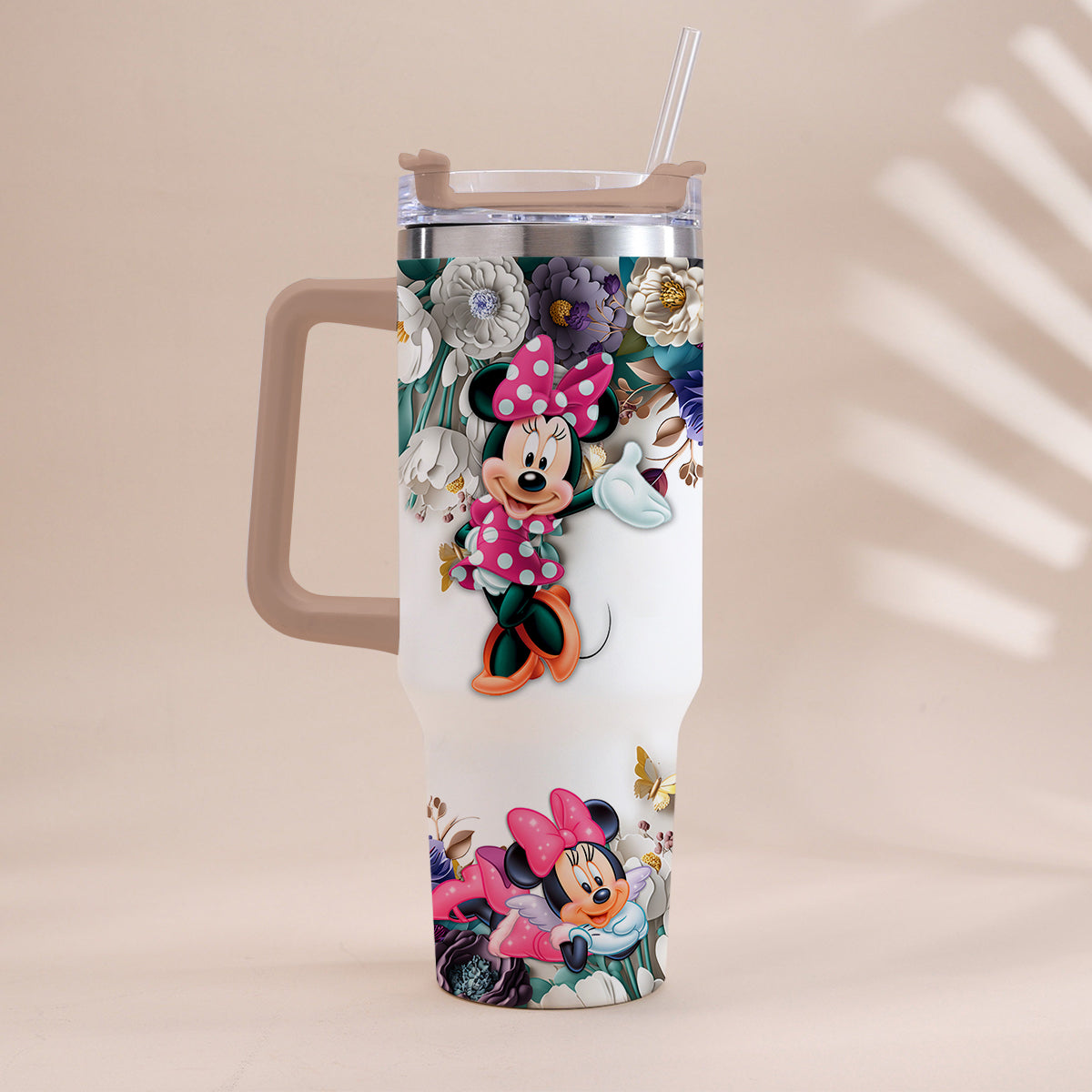 Personalized Mouse Tumbler with Handle Floral Design Gift Tumbler With Handle GradoCreations