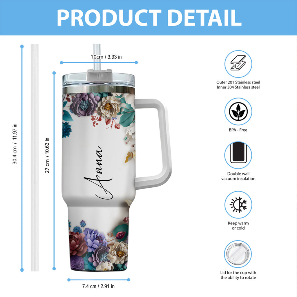 Personalized Mouse Tumbler with Handle Floral Design Gift Tumbler With Handle GradoCreations
