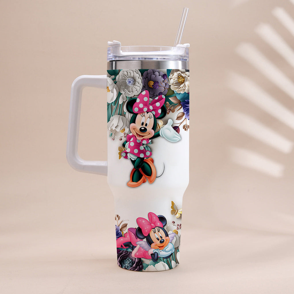 Personalized Mouse Tumbler with Handle Floral Design Gift Tumbler With Handle GradoCreations