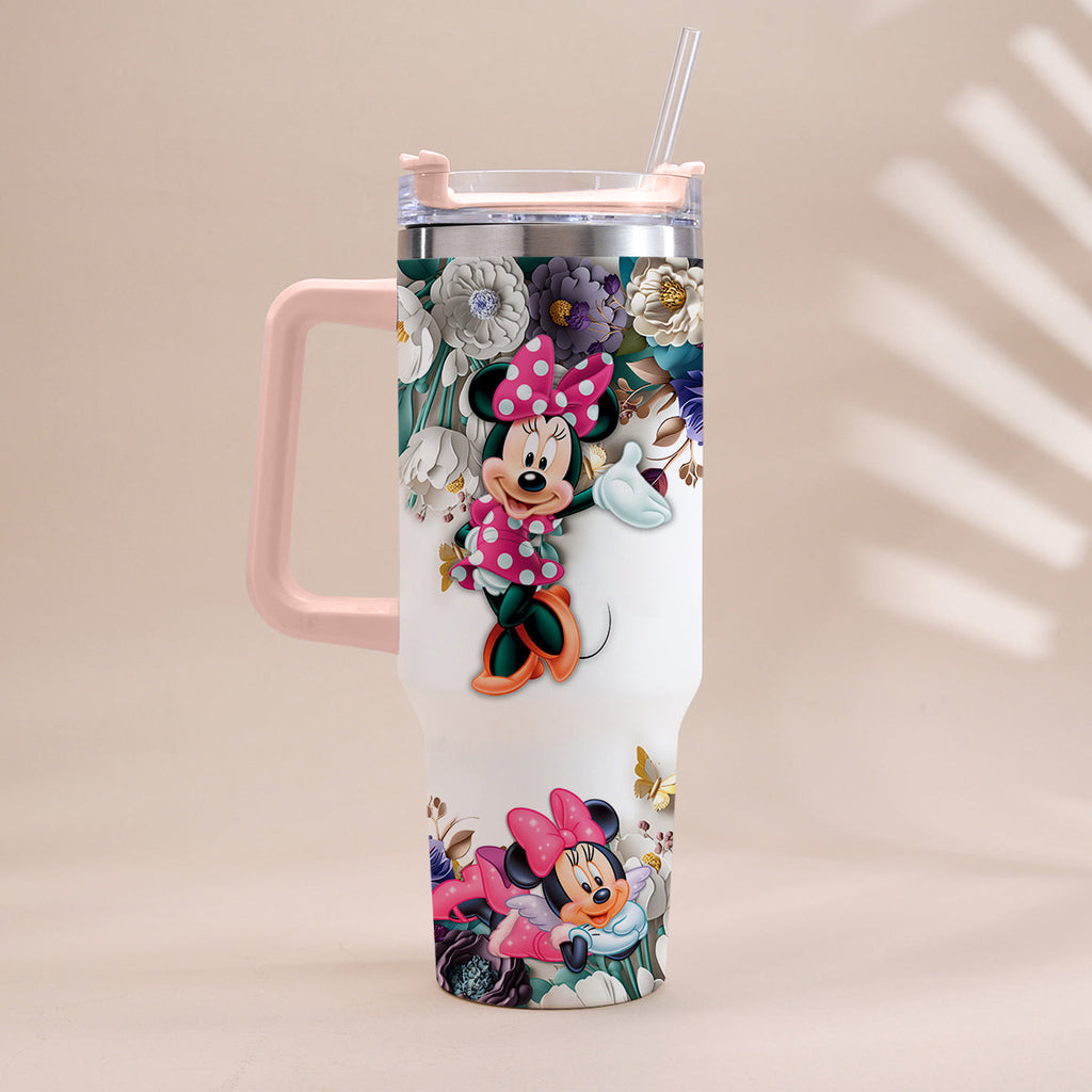 Personalized Mouse Tumbler with Handle Floral Design Gift Tumbler With Handle GradoCreations