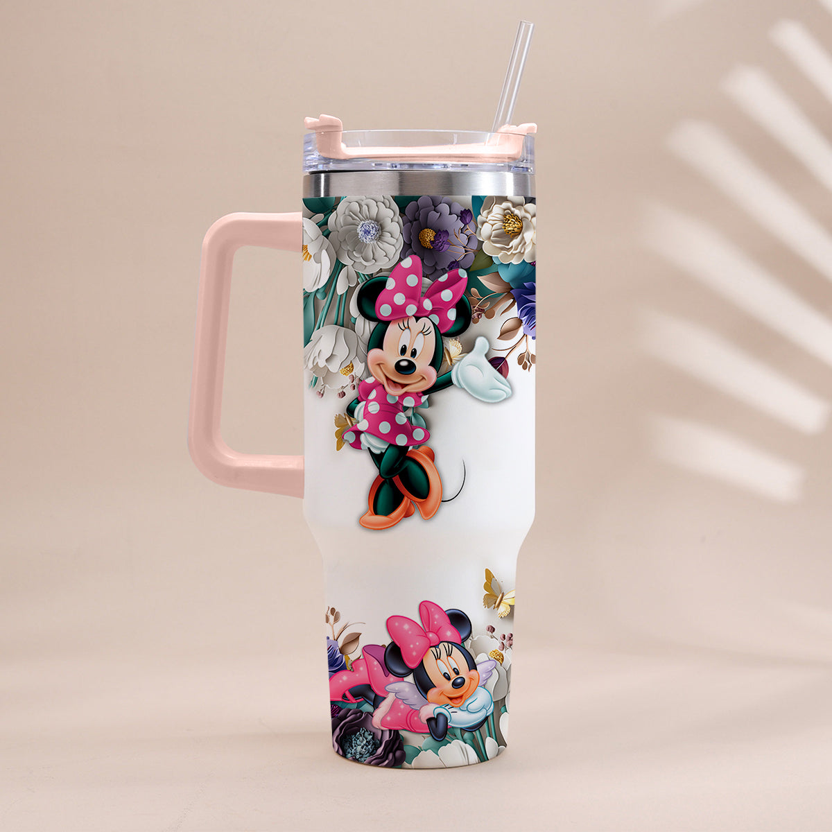Personalized Mouse Tumbler with Handle Floral Design Gift Tumbler With Handle GradoCreations