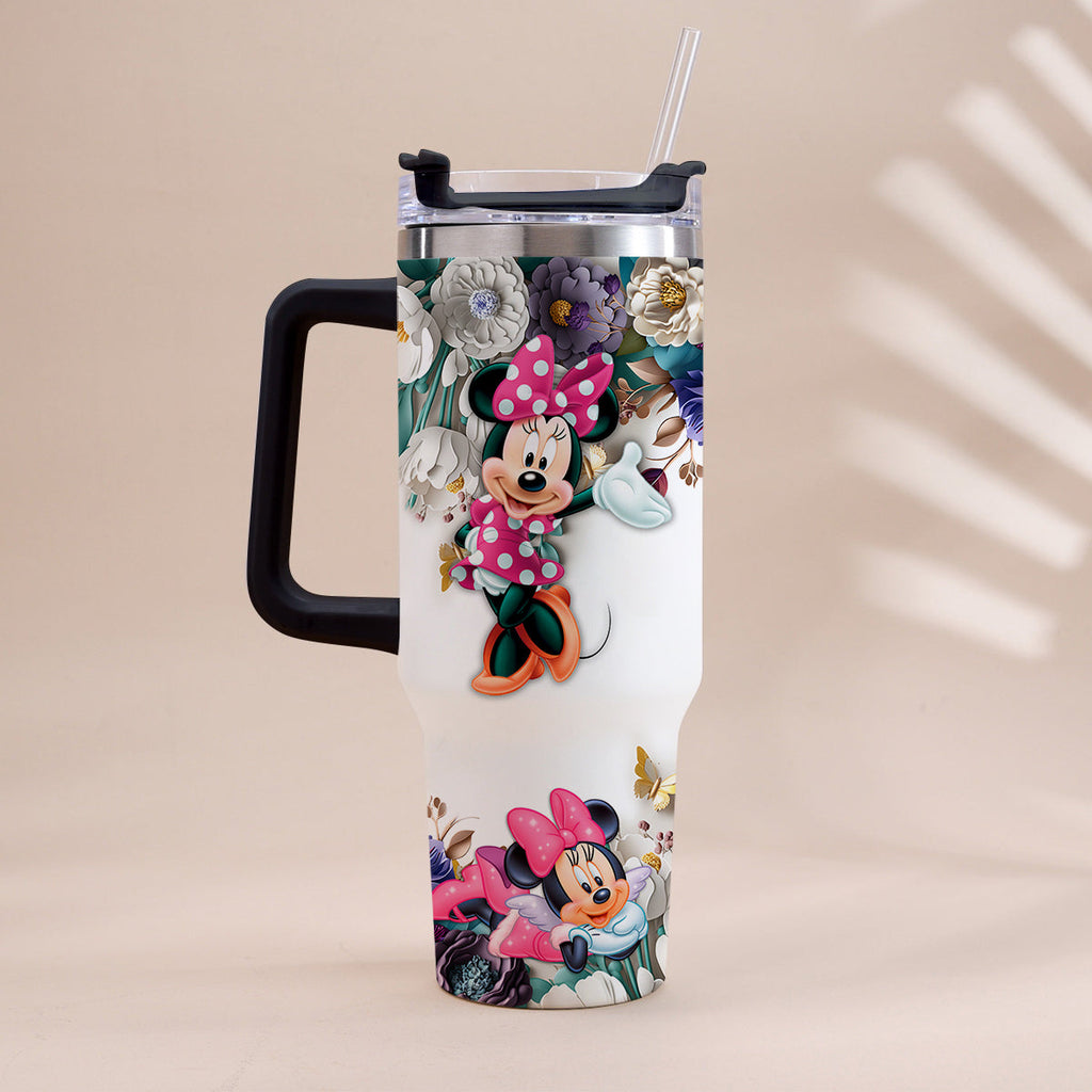 Personalized Mouse Tumbler with Handle Floral Design Gift Tumbler With Handle GradoCreations