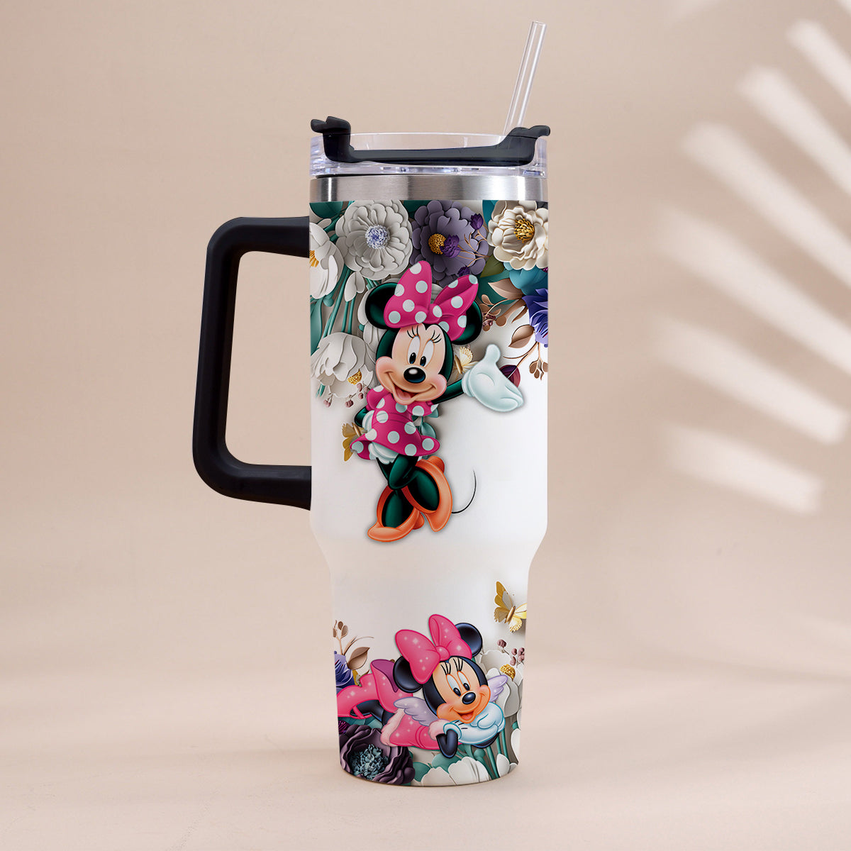 Personalized Mouse Tumbler with Handle Floral Design Gift Tumbler With Handle GradoCreations