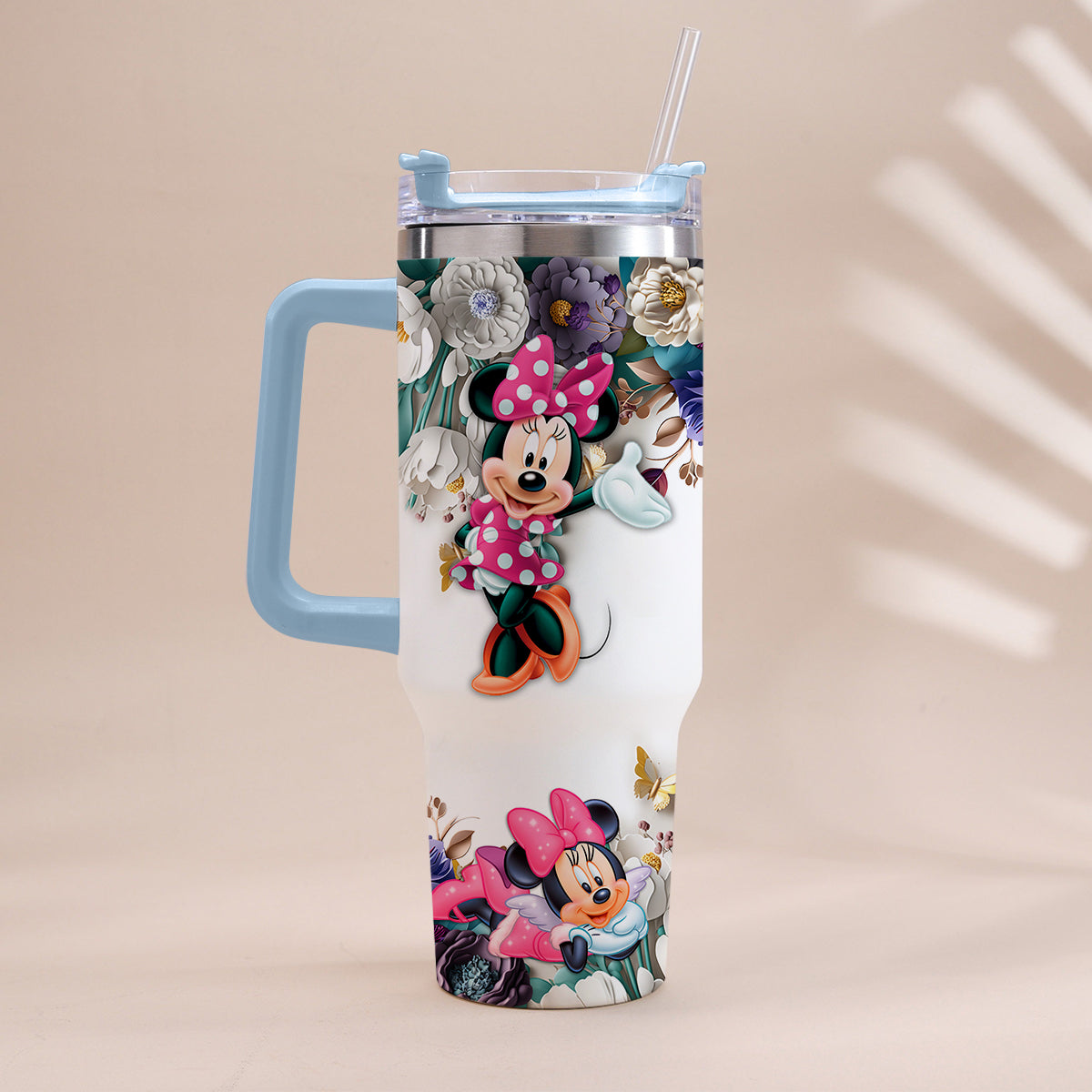 Personalized Mouse Tumbler with Handle Floral Design Gift Tumbler With Handle GradoCreations