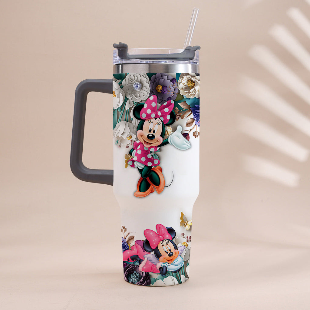 Personalized Mouse Tumbler with Handle Floral Design Gift Tumbler With Handle GradoCreations