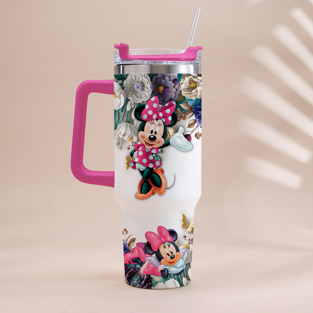 Personalized Mouse Tumbler with Handle Floral Design Gift Tumbler With Handle GradoCreations