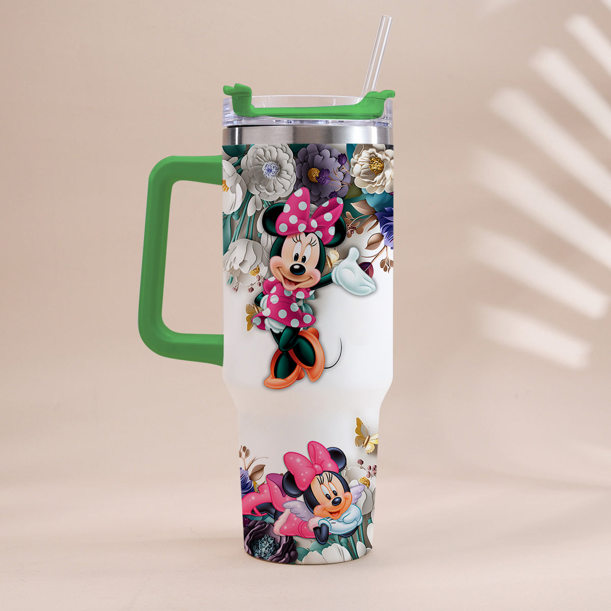 Personalized Mouse Tumbler with Handle Floral Design Gift Tumbler With Handle GradoCreations