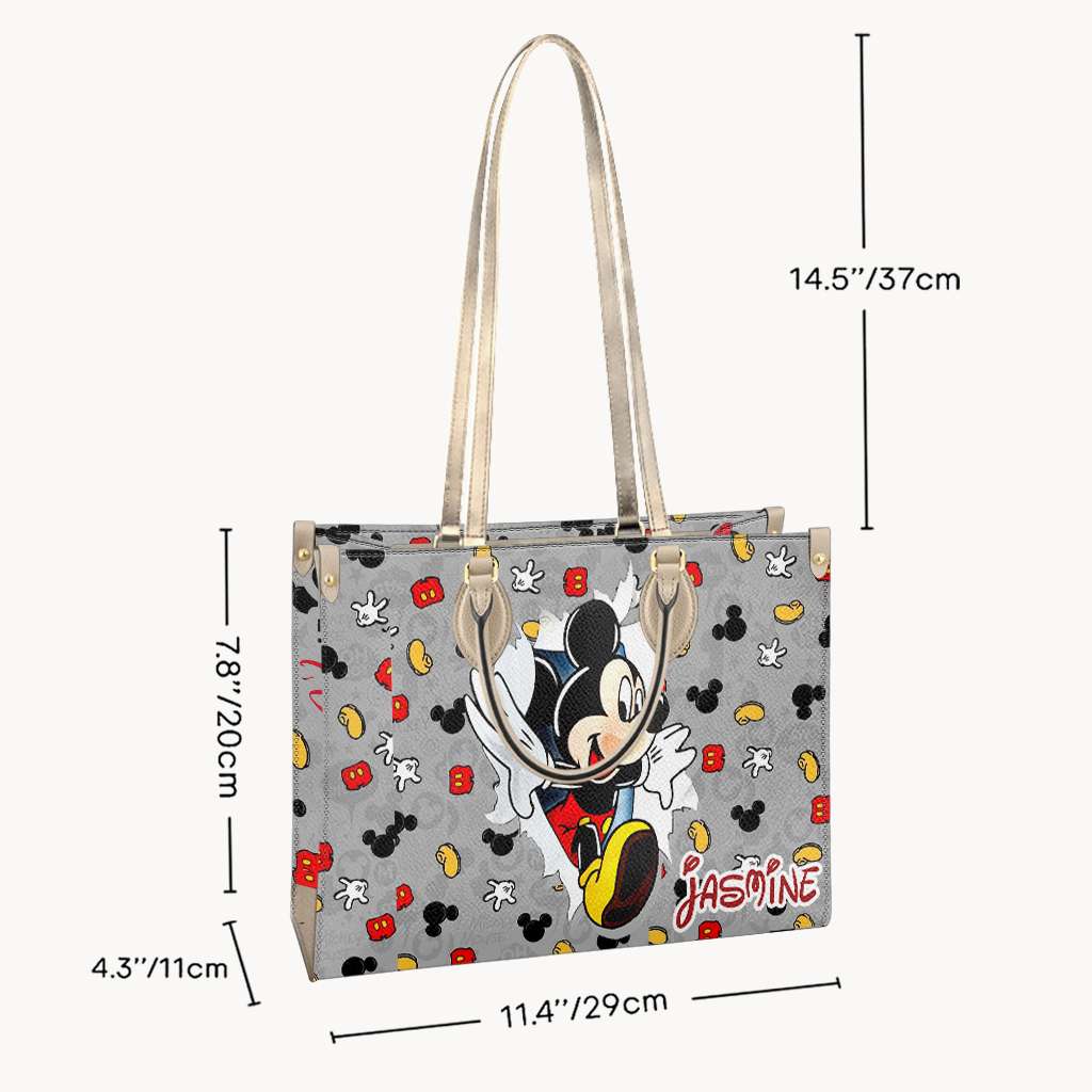 Personalized Mouse Leather Handbag Custom Name Gift for Mom Leather Handbag GradoCreations