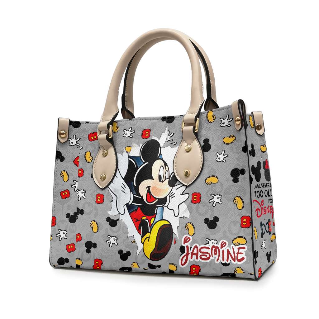 Personalized Mouse Leather Handbag Custom Name Gift for Mom Leather Handbag GradoCreations