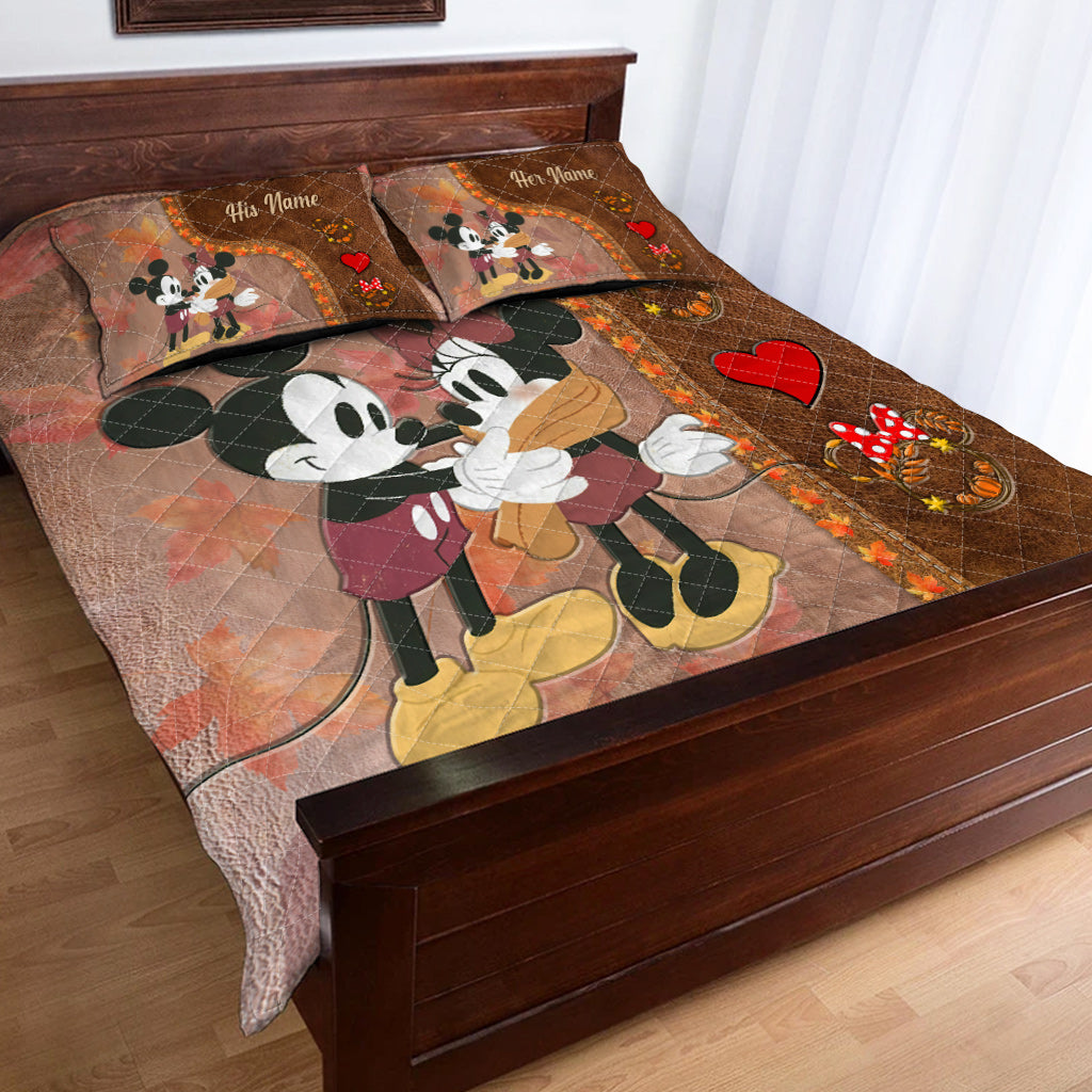 Personalized Mouse Quilt Set Custom Name Fall Gift for Couples Quilt Set GradoCreations