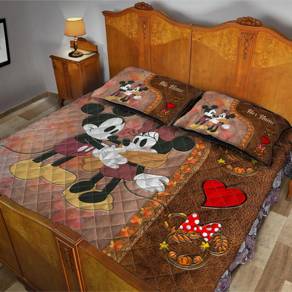 Personalized Mouse Quilt Set Custom Name Fall Gift for Couples Quilt Set GradoCreations