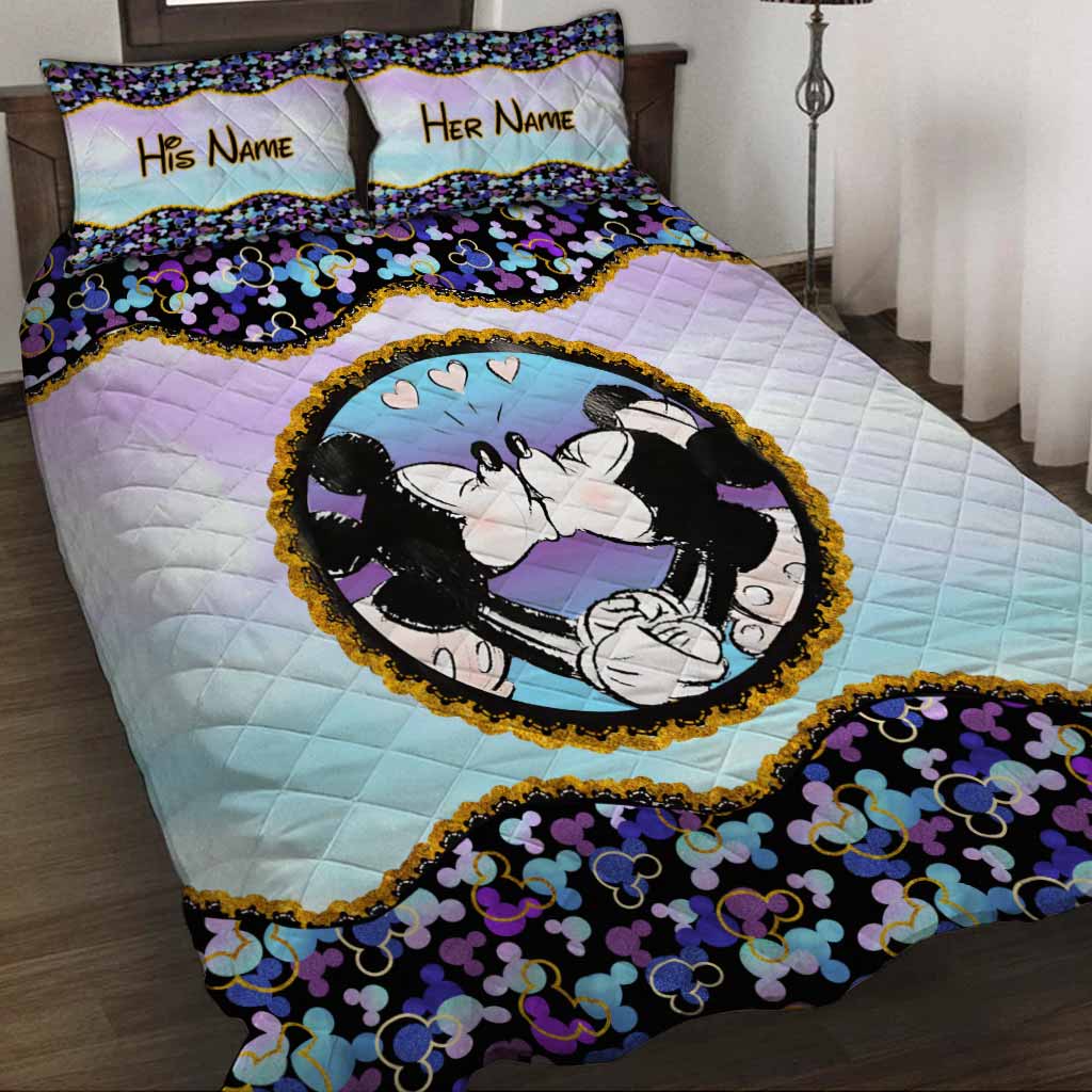 Personalized Mouse Quilt Set Custom Names Gift for Couples Quilt Set GradoCreations