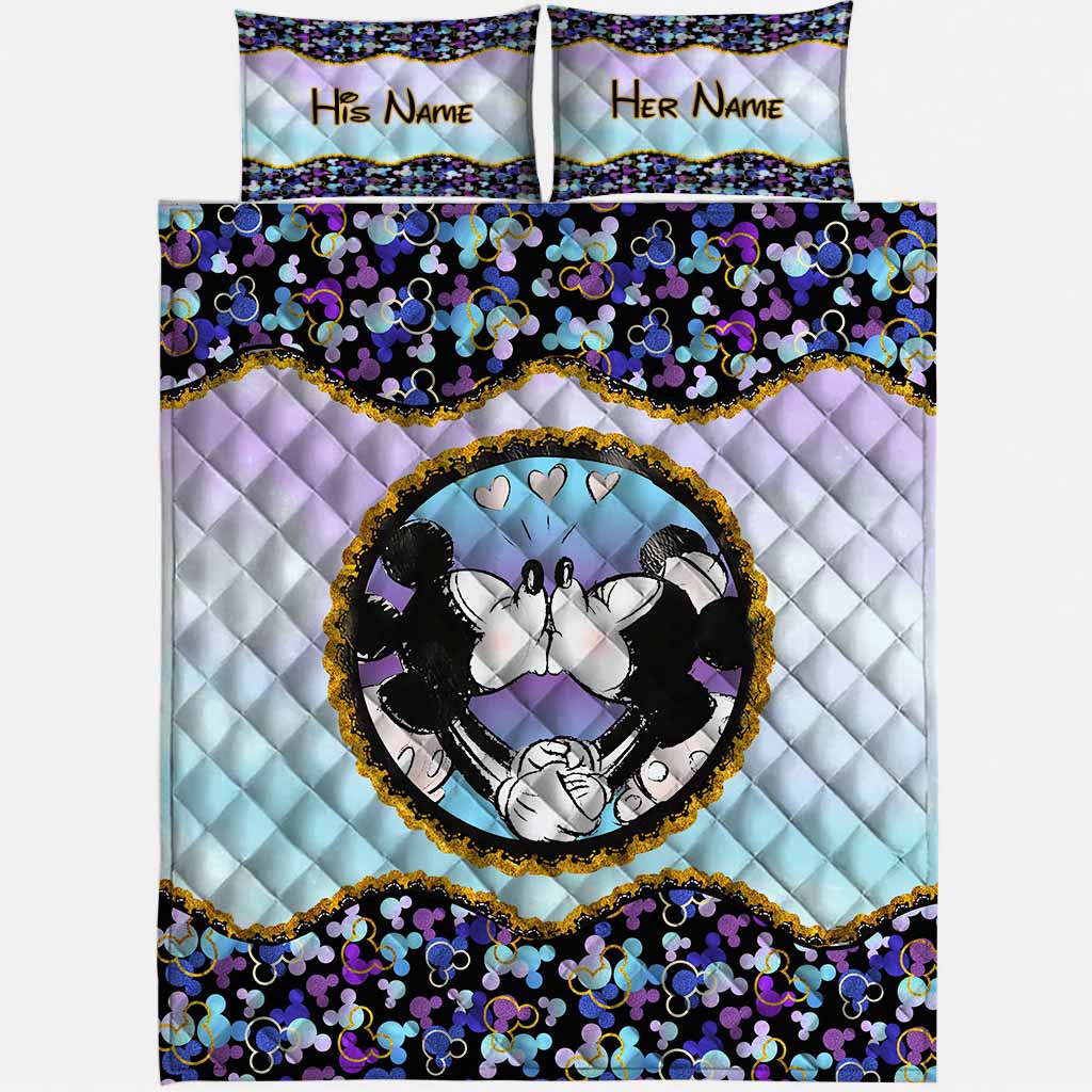Personalized Mouse Quilt Set Custom Names Gift for Couples Quilt Set GradoCreations