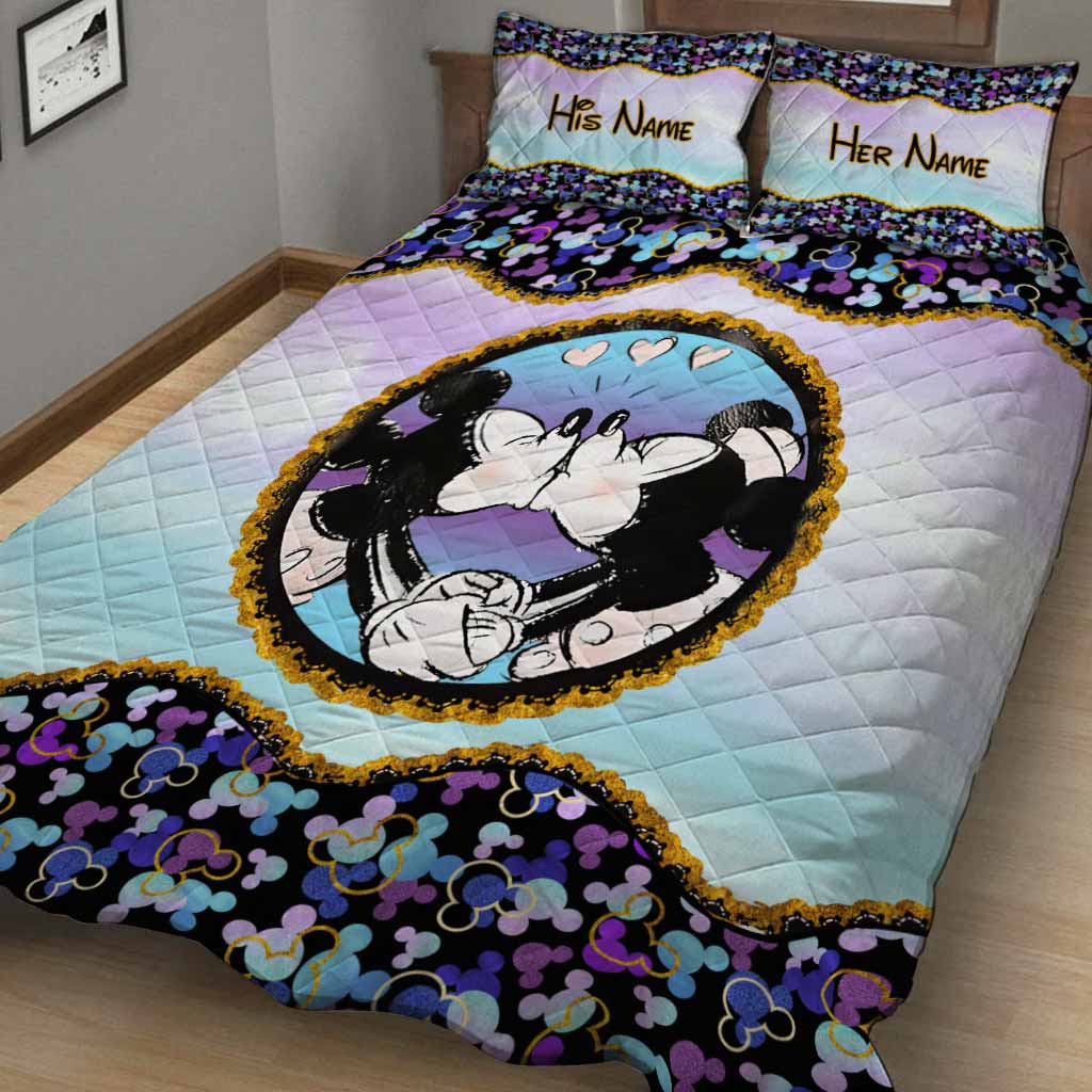 Personalized Mouse Quilt Set Custom Names Gift for Couples Quilt Set GradoCreations