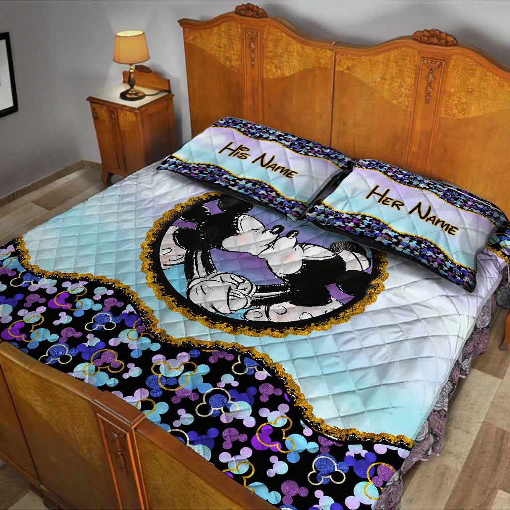 Personalized Mouse Quilt Set Custom Names Gift for Couples Quilt Set GradoCreations