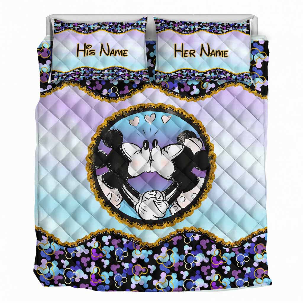 Personalized Mouse Quilt Set Custom Names Gift for Couples Quilt Set GradoCreations