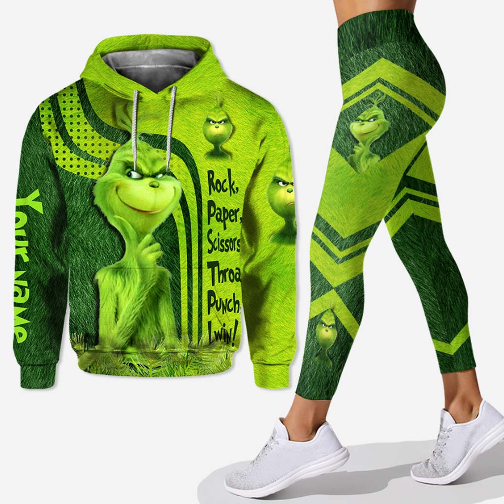 Personalized Grinch Hoodie and Leggings Set for Birthdays & Christmas Hoodie & Leggings GradoCreations