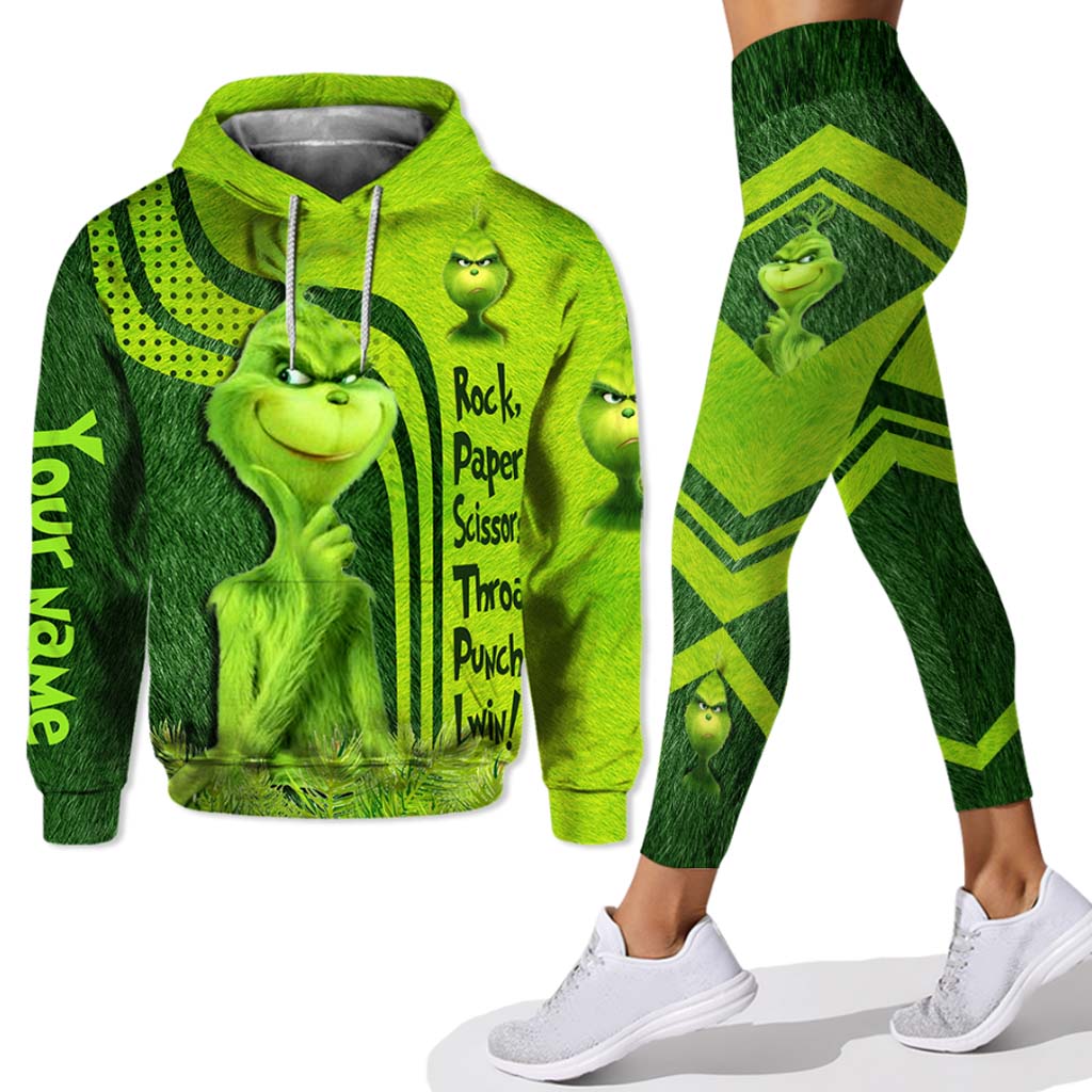 Personalized Grinch Hoodie and Leggings Set for Birthdays & Christmas Hoodie & Leggings GradoCreations
