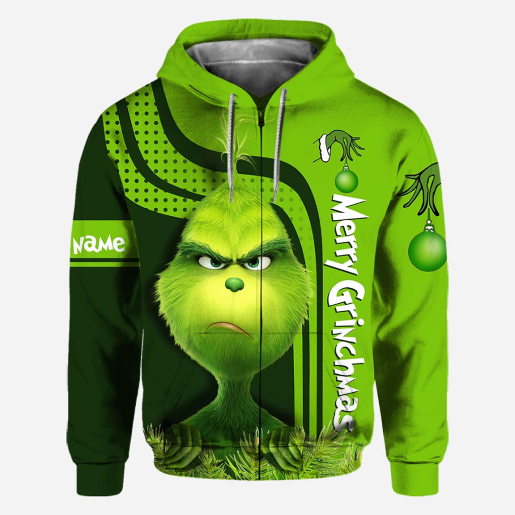 Personalized Grinch Hoodie Custom Name Holiday T-Shirt Gift All Over Shirt GradoCreations
