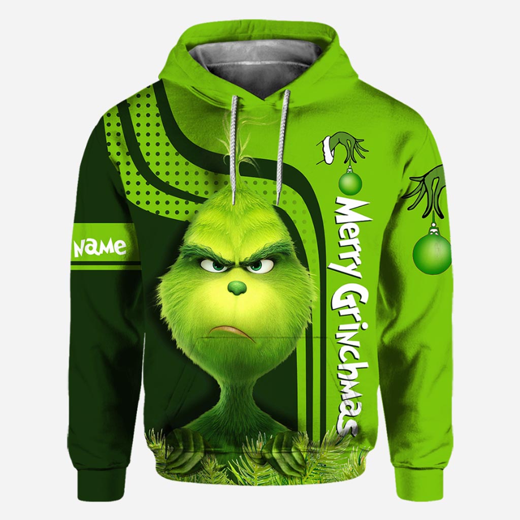 Personalized Grinch Hoodie Custom Name Holiday T-Shirt Gift All Over Shirt GradoCreations