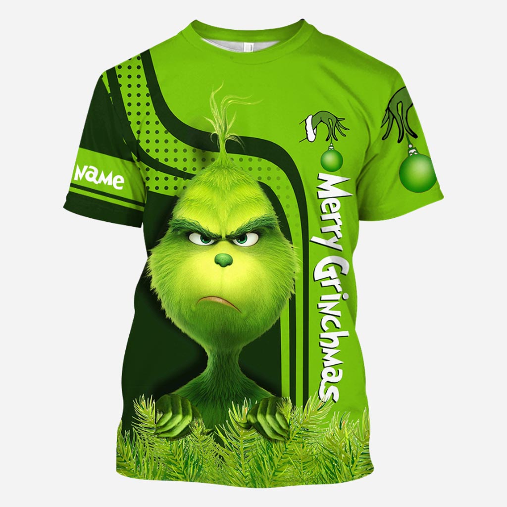 Personalized Grinch Hoodie Custom Name Holiday T-Shirt Gift All Over Shirt GradoCreations