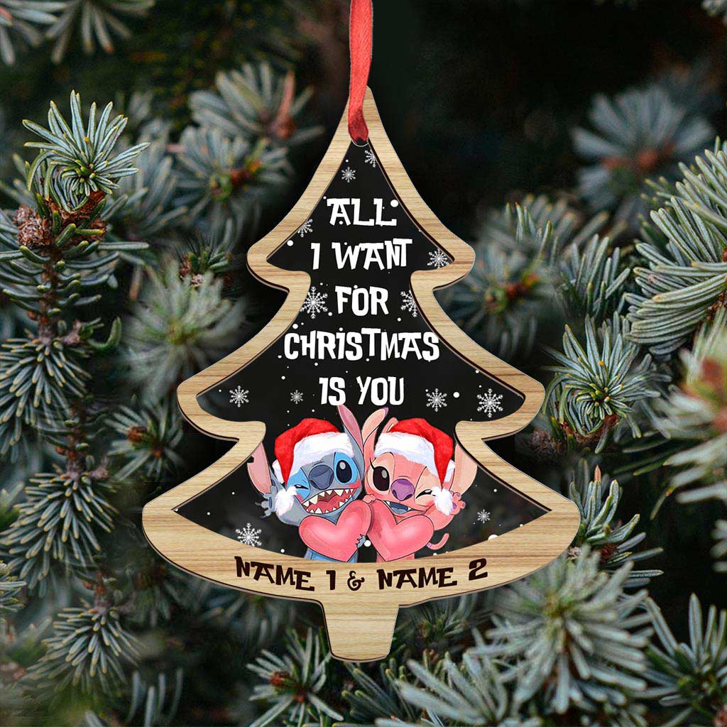 Personalized Christmas Tree Ornament All I Want Is You Custom Names Gift for Couples Layers Mix Ornament GradoCreations