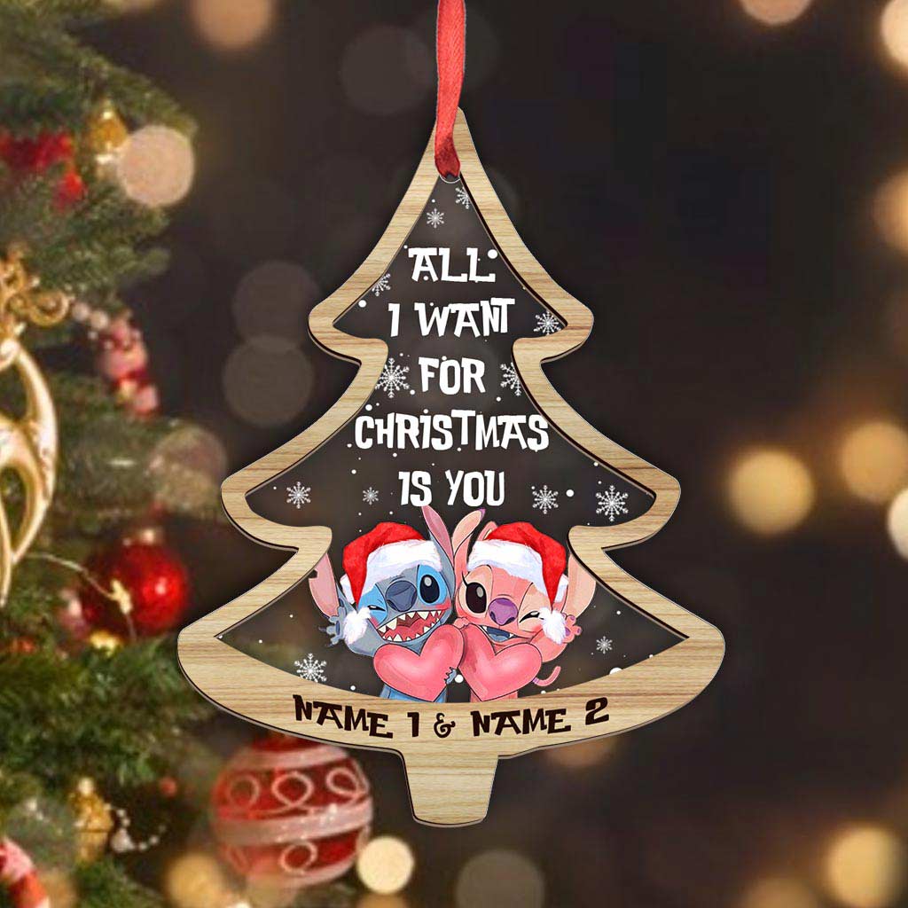 Personalized Christmas Tree Ornament All I Want Is You Custom Names Gift for Couples Layers Mix Ornament GradoCreations