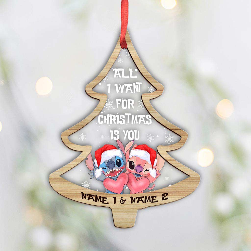 Personalized Christmas Tree Ornament All I Want Is You Custom Names Gift for Couples Layers Mix Ornament GradoCreations