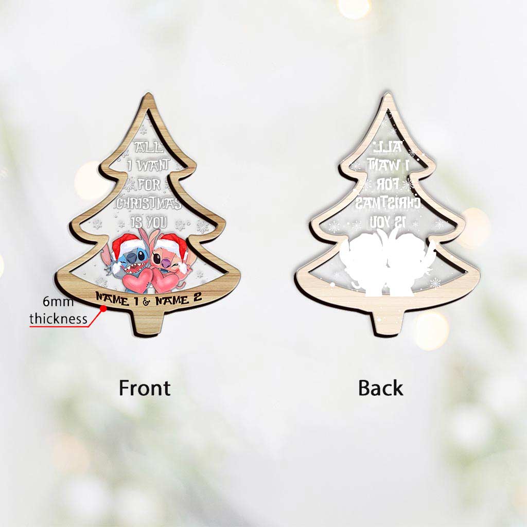 Personalized Christmas Tree Ornament All I Want Is You Custom Names Gift for Couples Layers Mix Ornament GradoCreations