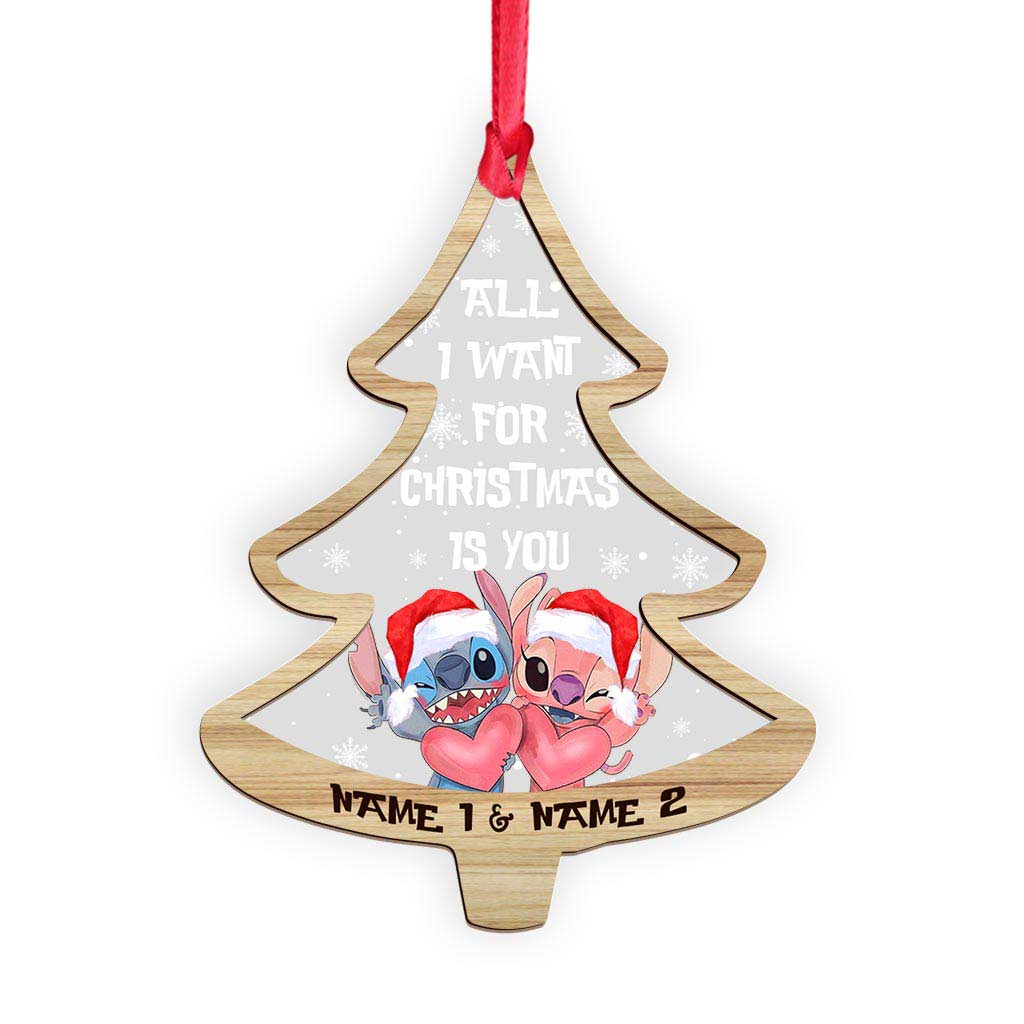 Personalized Christmas Tree Ornament All I Want Is You Custom Names Gift for Couples Layers Mix Ornament GradoCreations