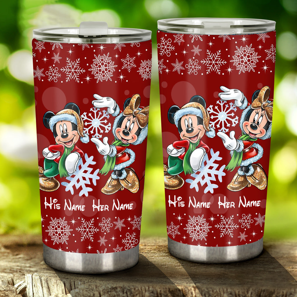 Personalized Christmas Tumbler with Snowflakes & Names for Couples Tumbler GradoCreations