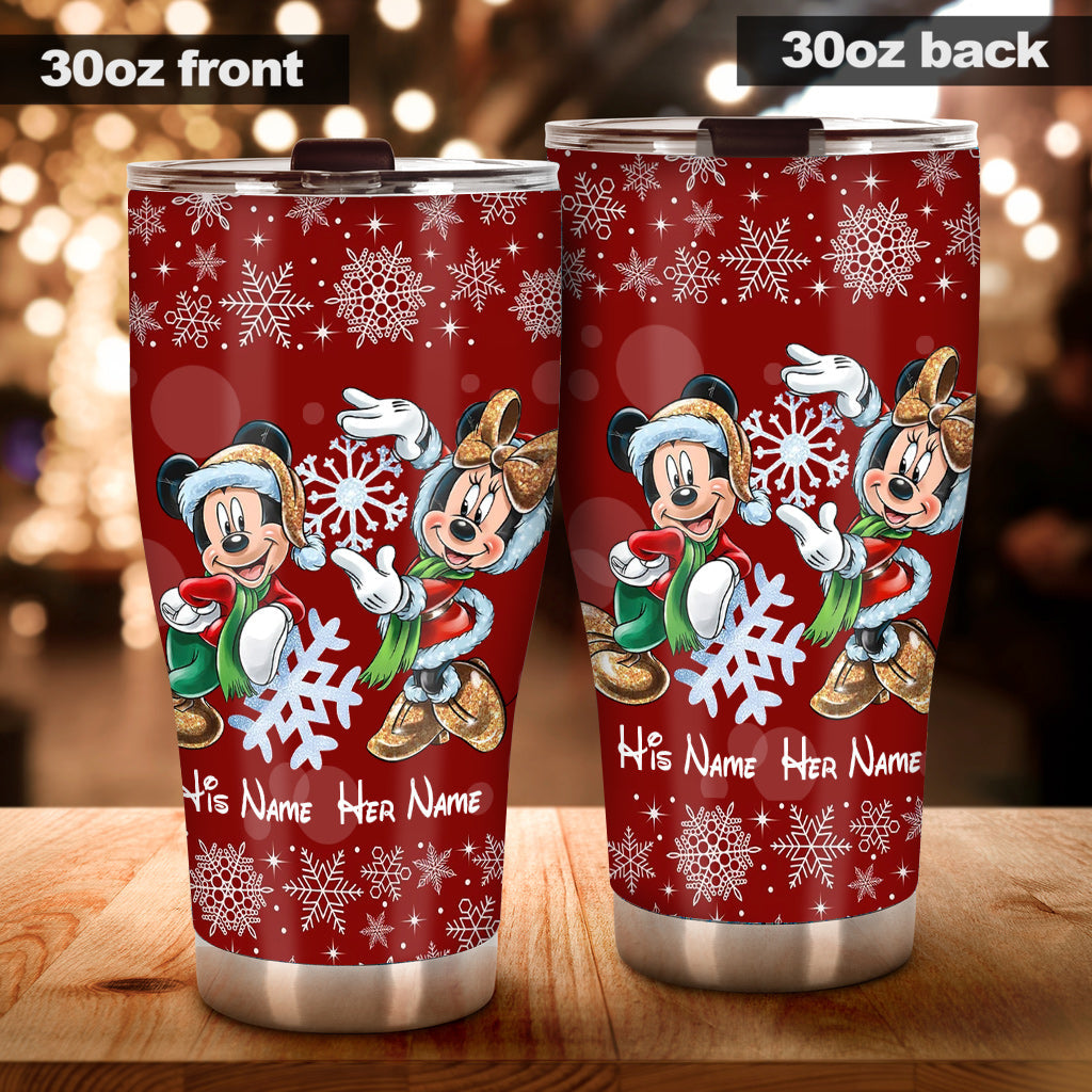 Personalized Christmas Tumbler with Snowflakes & Names for Couples Tumbler GradoCreations
