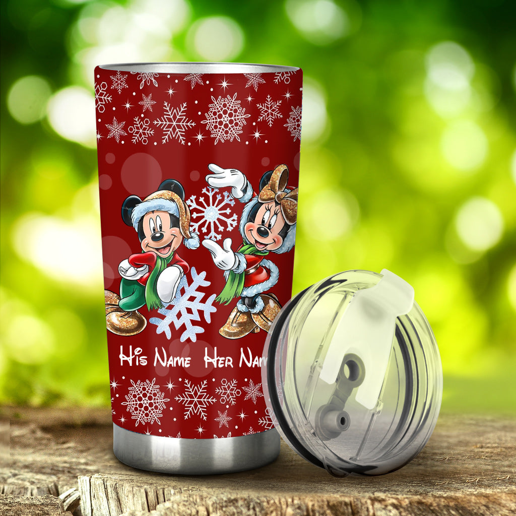 Personalized Christmas Tumbler with Snowflakes & Names for Couples Tumbler GradoCreations