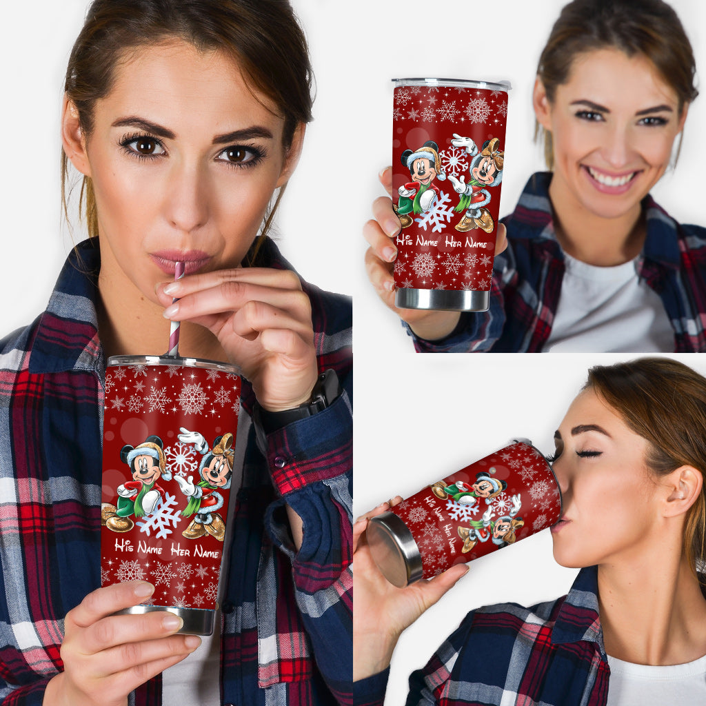 Personalized Christmas Tumbler with Snowflakes & Names for Couples Tumbler GradoCreations