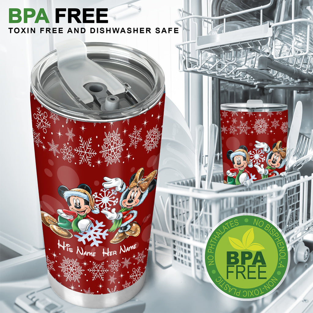 Personalized Christmas Tumbler with Snowflakes & Names for Couples Tumbler GradoCreations
