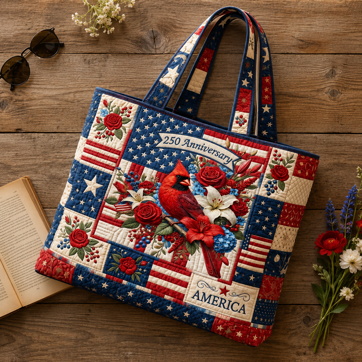 Personalized Quilted Tote Bag USA 250th Anniversary Gift for Her