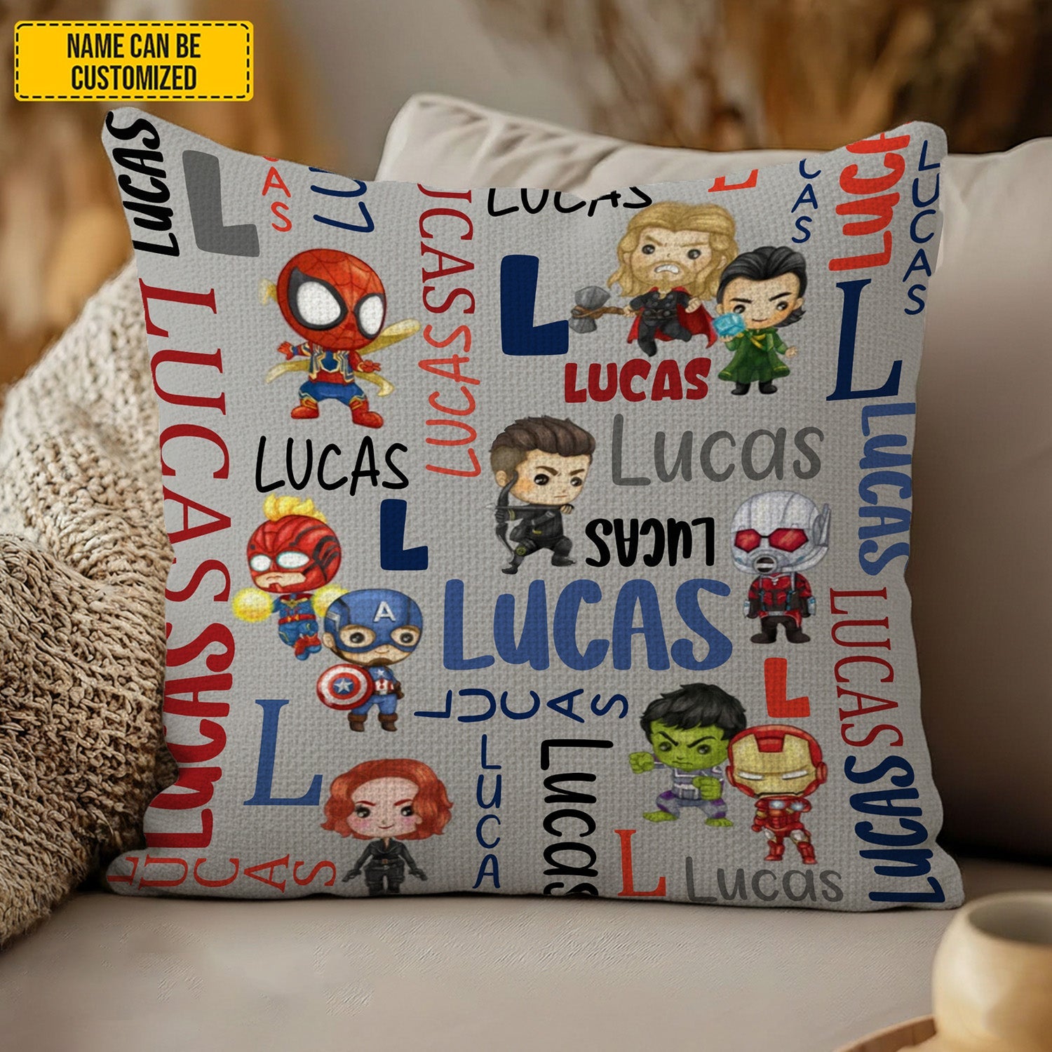 Personalized Kids Pillow with Superhero Design Custom Name Gift GradoCreations