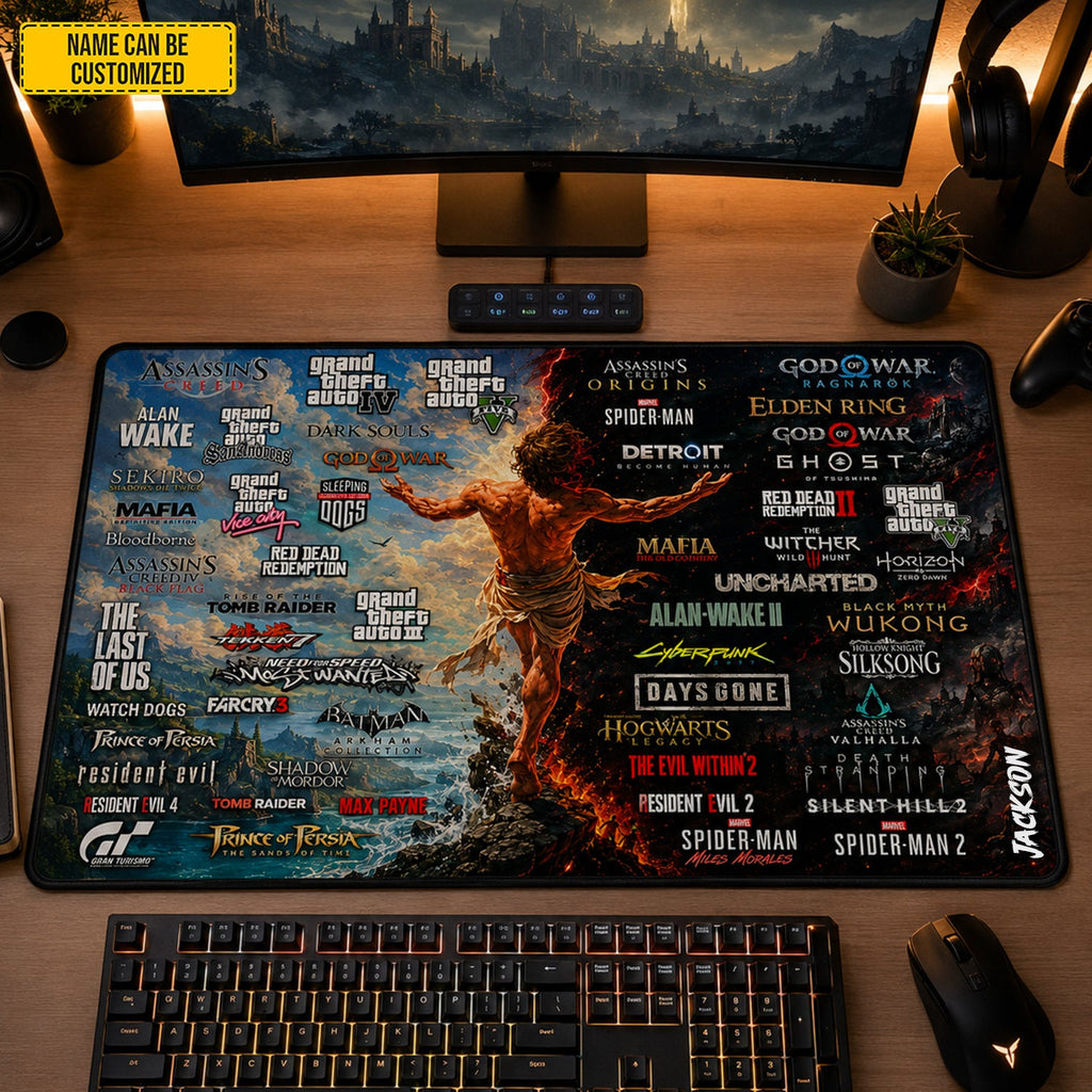 Personalized Gamer Desk Mat Custom Name Gaming Gift for Him GradoCreations