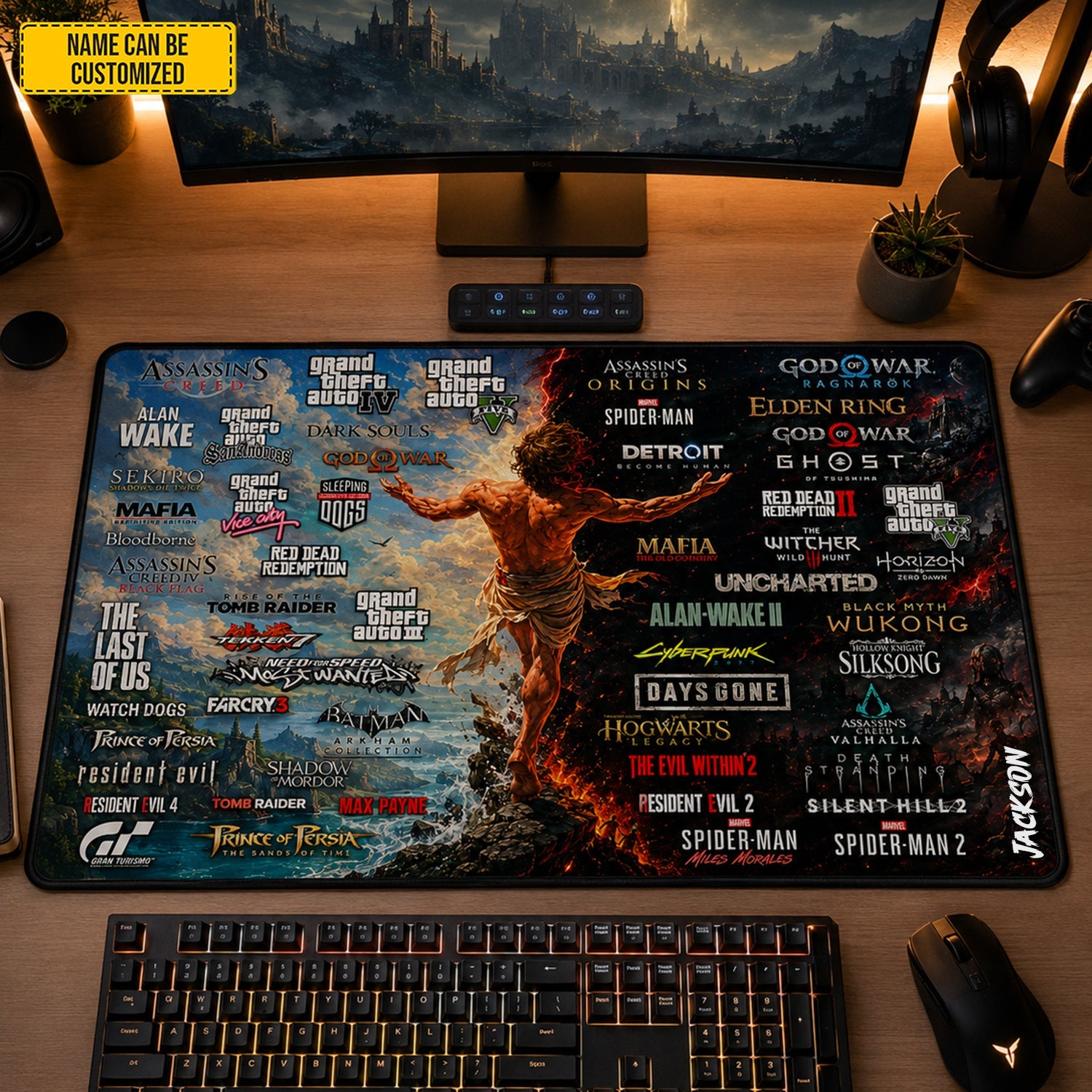 Personalized Gamer Desk Mat Custom Name Gaming Gift for Him GradoCreations