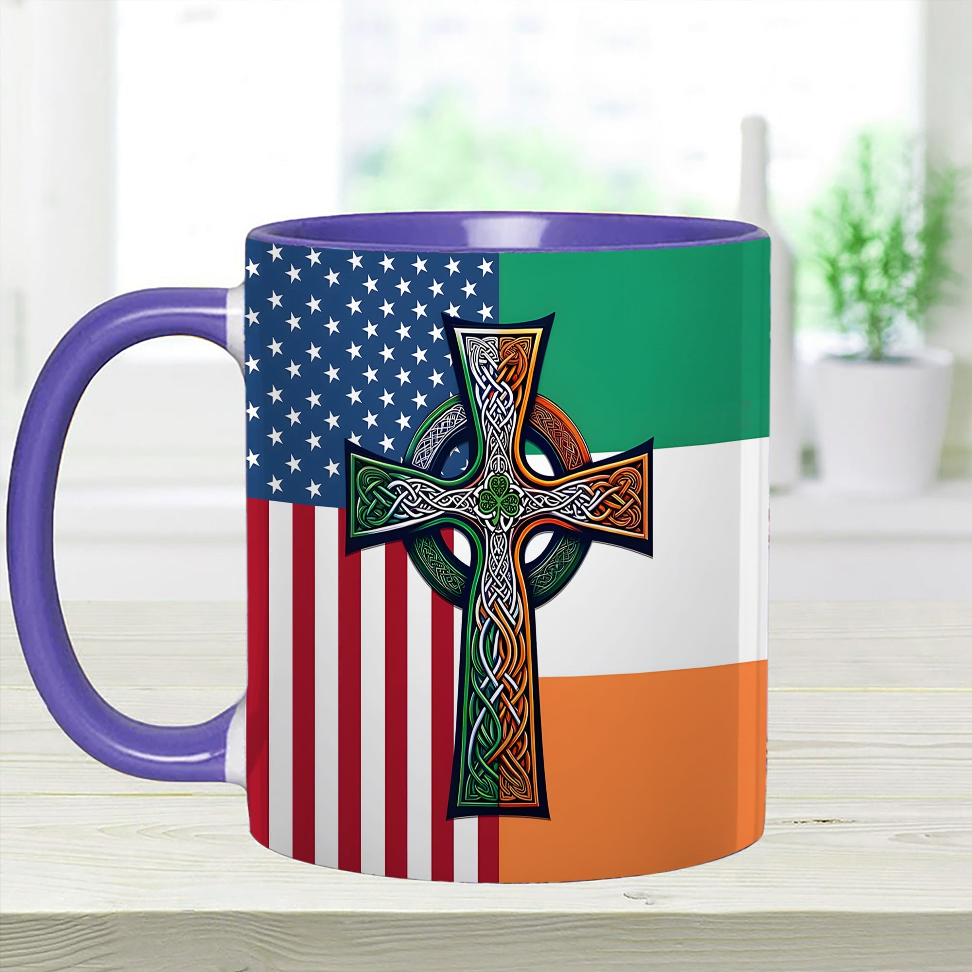 Personalized Irish-American Celtic Cross Accent Mug Gift GradoCreations