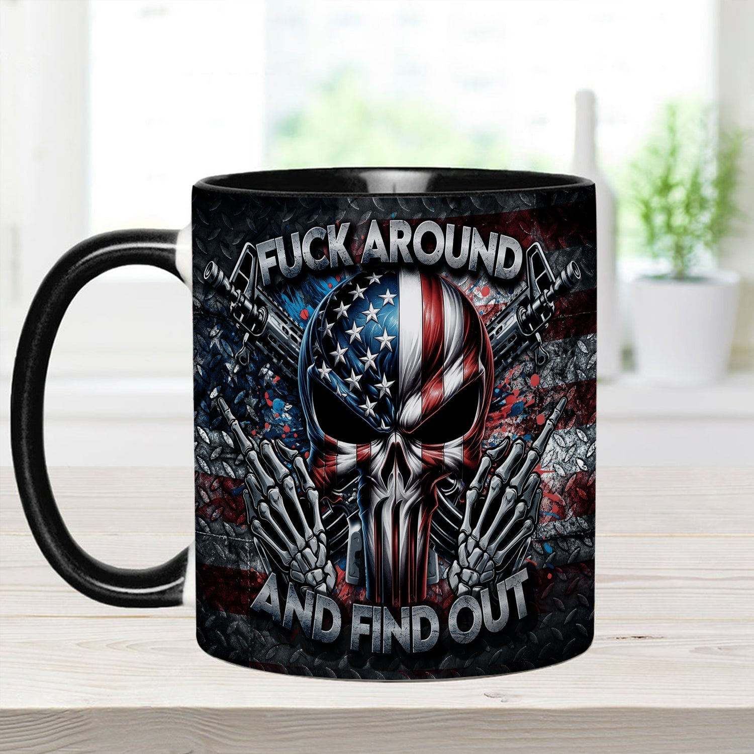Personalized Ceramic Bold Patriotic Skull Accent Mug Gift GradoCreations