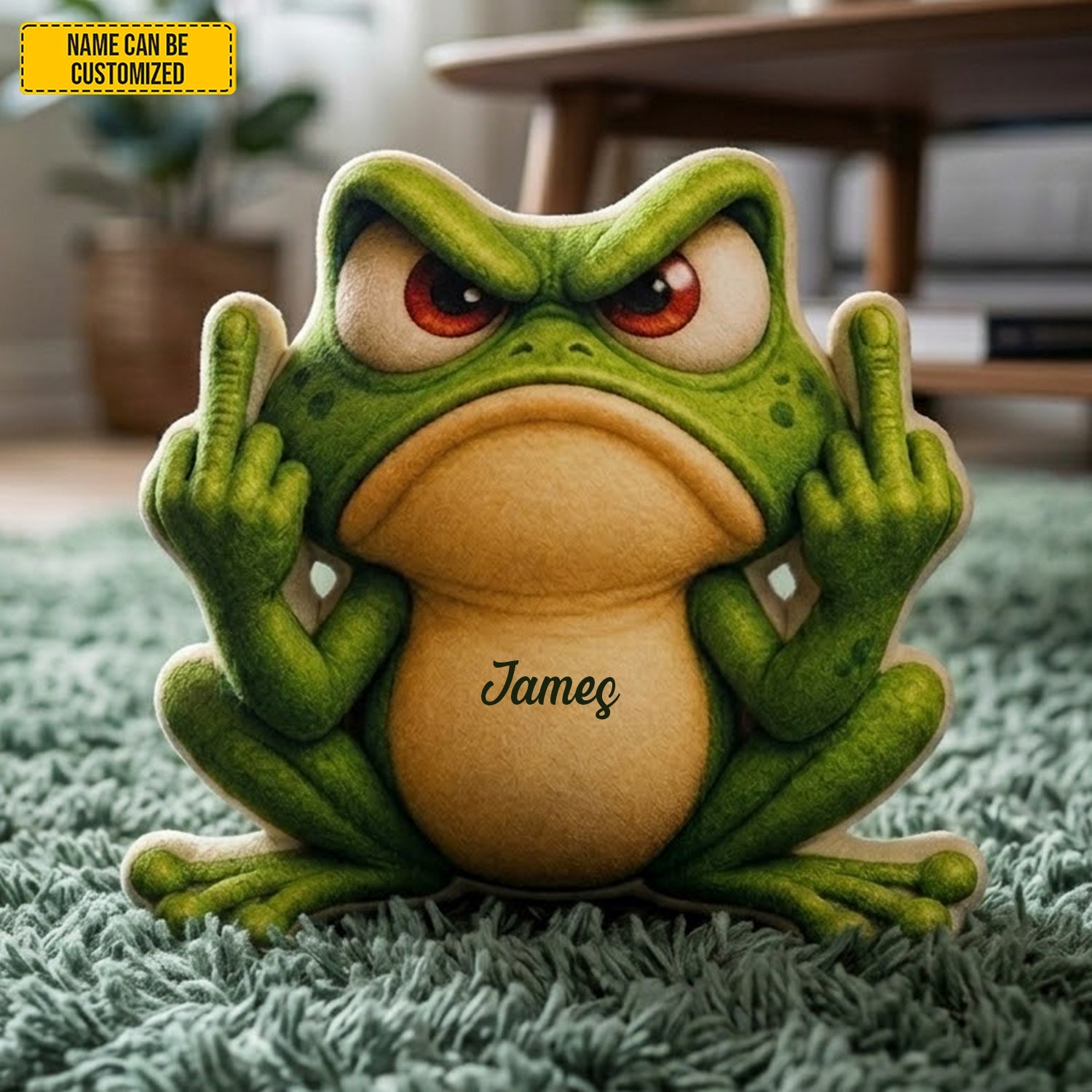 Personalized Grumpy Frog Shaped Pillow Custom Name Gift GradoCreations