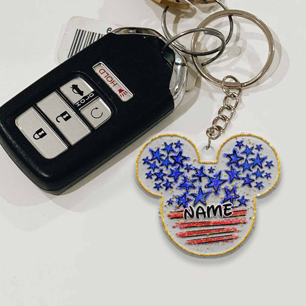 Personalized Independence Day Mouse Ears Keychain Custom Name Gift Keychain GradoCreations