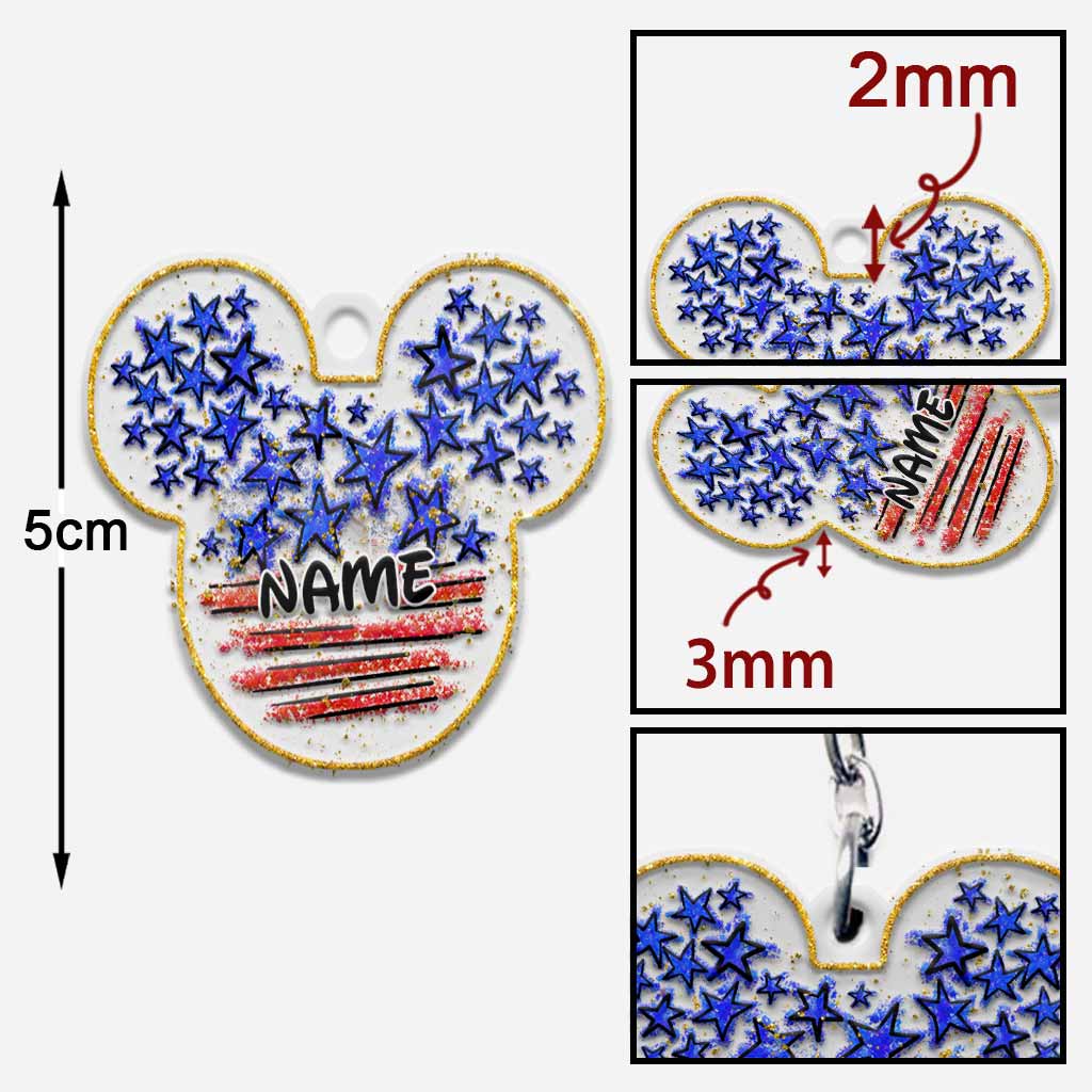 Personalized Independence Day Mouse Ears Keychain Custom Name Gift Keychain GradoCreations