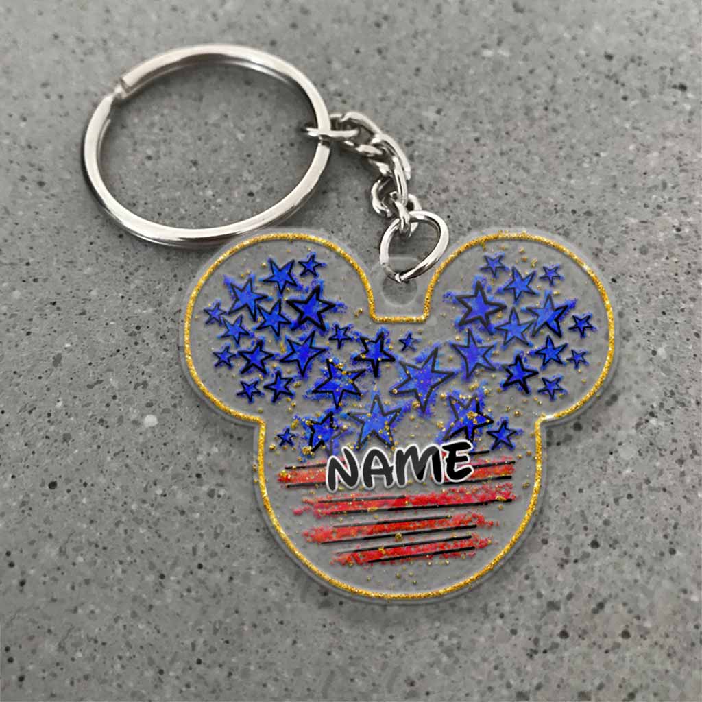 Personalized Independence Day Mouse Ears Keychain Custom Name Gift Keychain GradoCreations