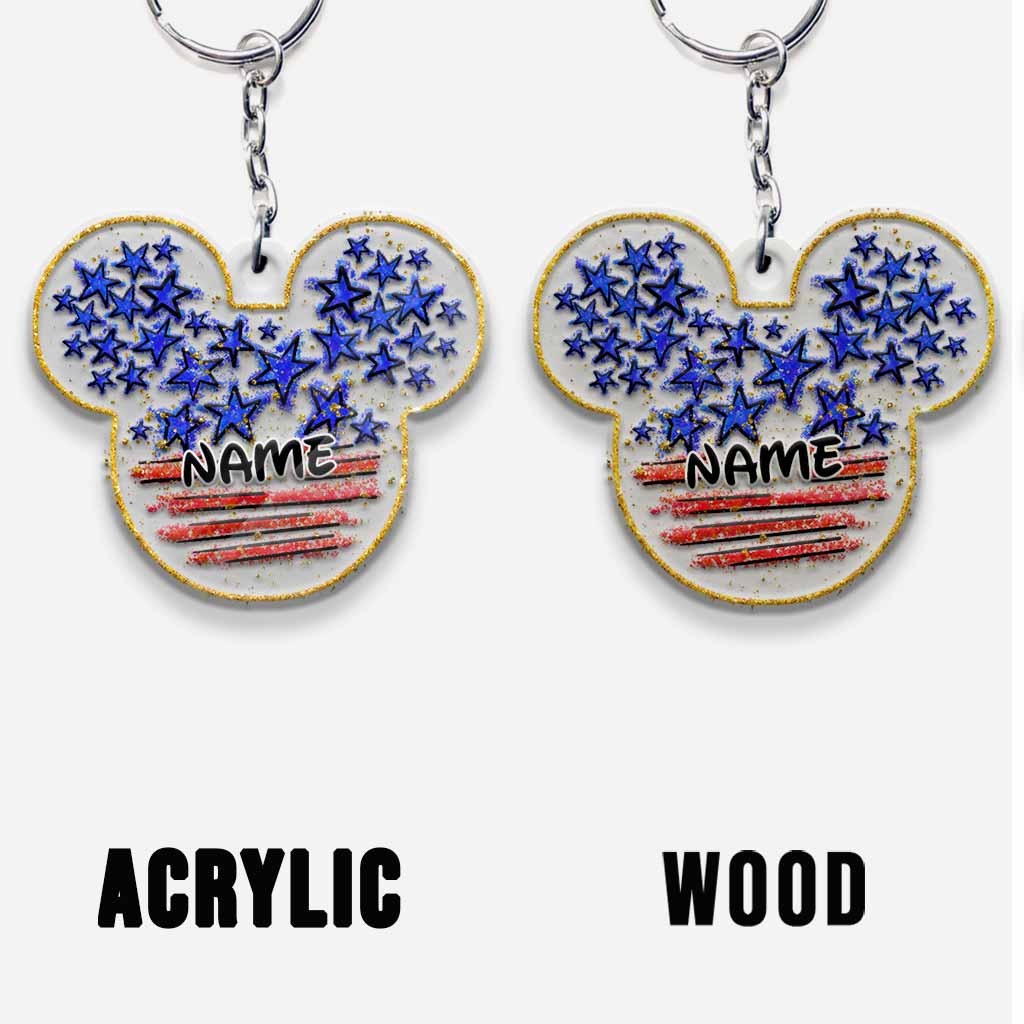 Personalized Independence Day Mouse Ears Keychain Custom Name Gift Keychain GradoCreations