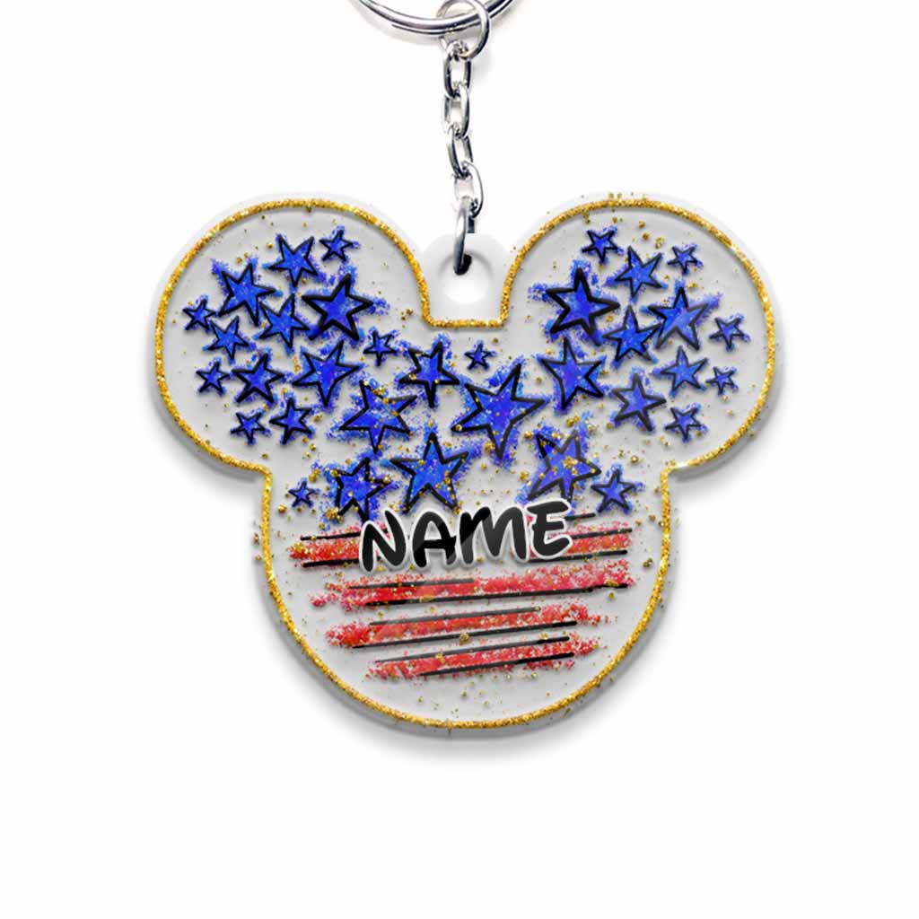 Personalized Independence Day Mouse Ears Keychain Custom Name Gift Keychain GradoCreations